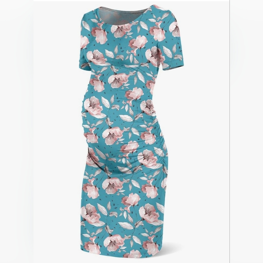 Floral Maternity Dress in Blue and Pink